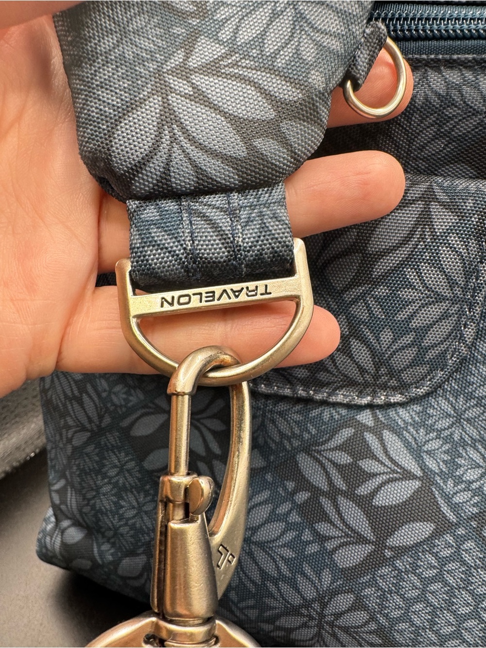 Travelon Slate Blue Patterned Shoulder Crossbody Bag - Picture 4 of 6